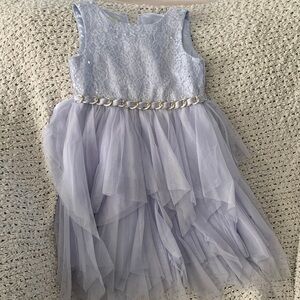 Girls  Light Lavender Lace & Tulle Party Dress with Chain Waist Detail